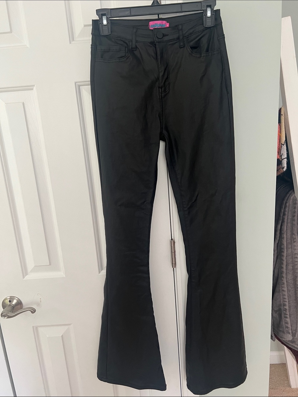 Edikted- Black Faux Brushed leather flare pants